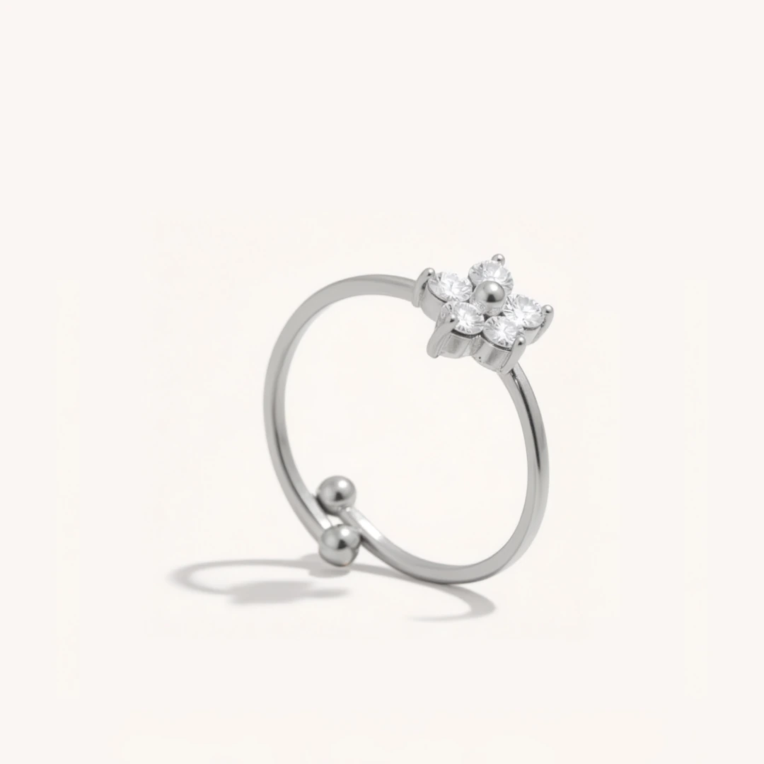 Adjustable Cubic Zirconia Flower Ring