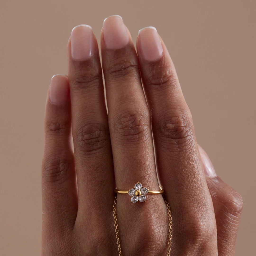 Adjustable Cubic Zirconia Flower Ring
