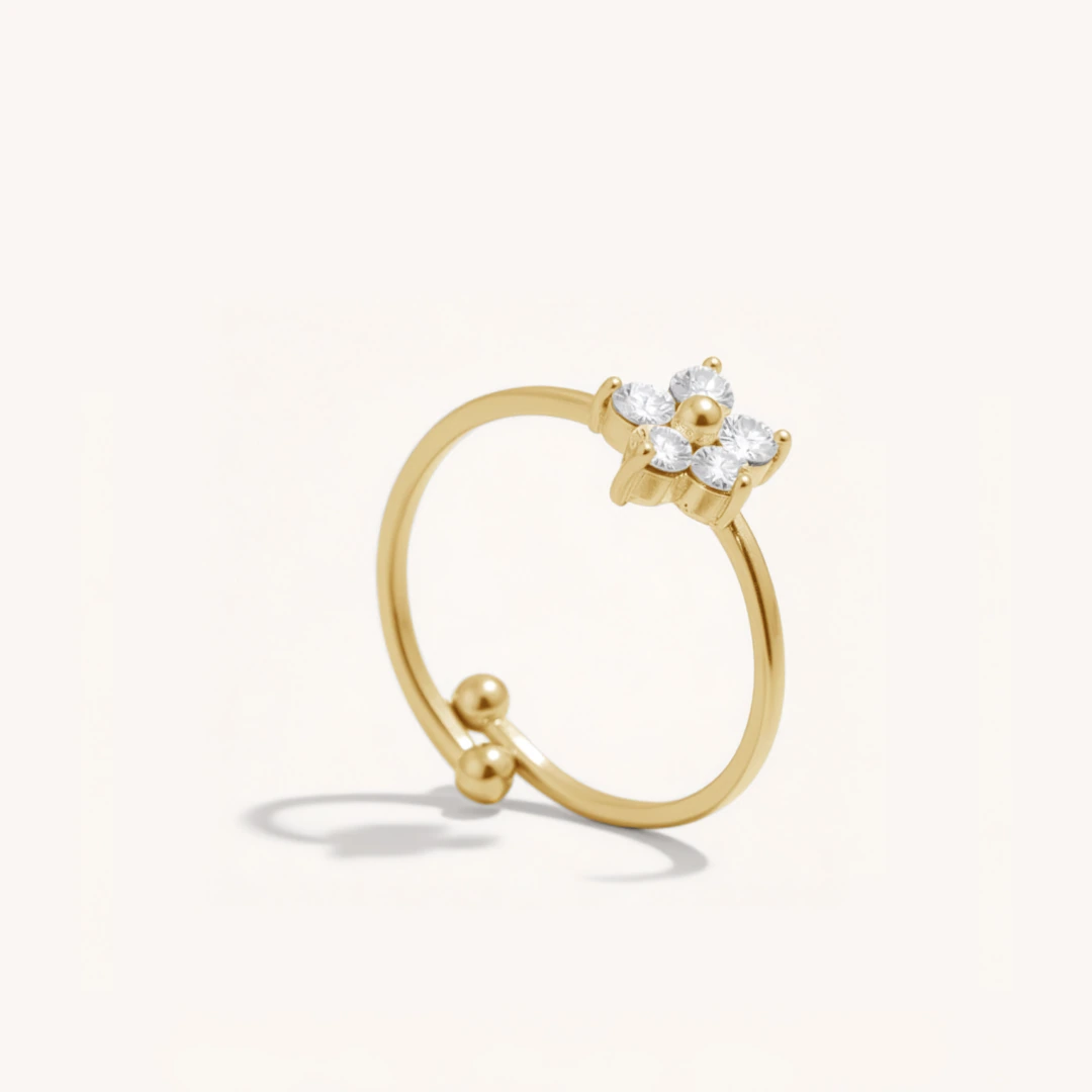 Adjustable Cubic Zirconia Flower Ring