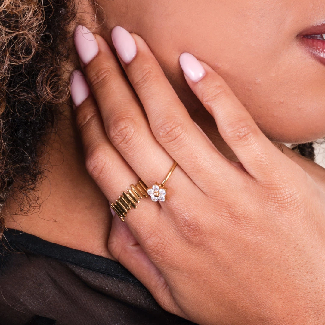 Adjustable Cubic Zirconia Flower Ring