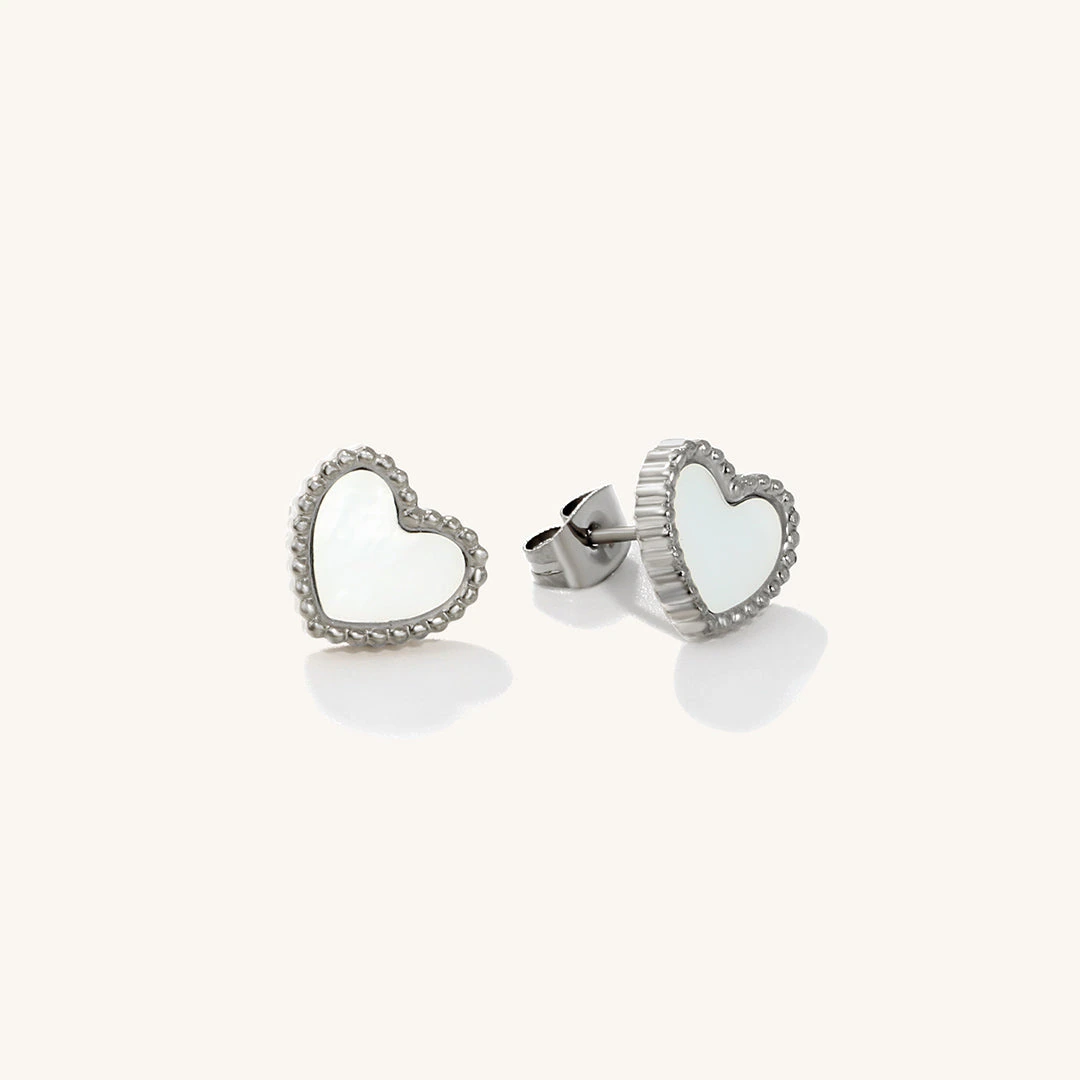 Bead Trim Heart Stud Earrings