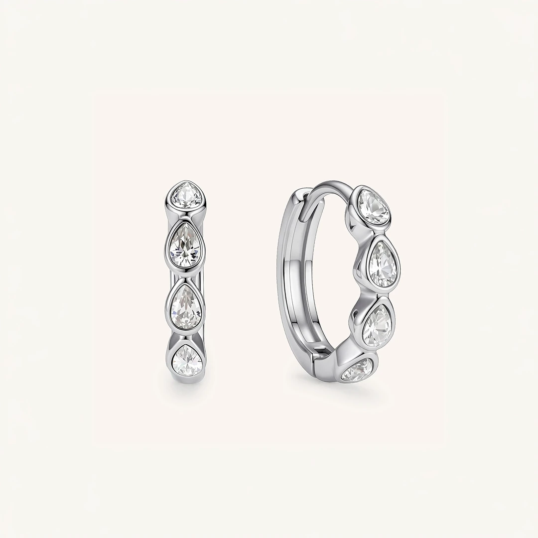 Bezeled Pear Huggie Earrings