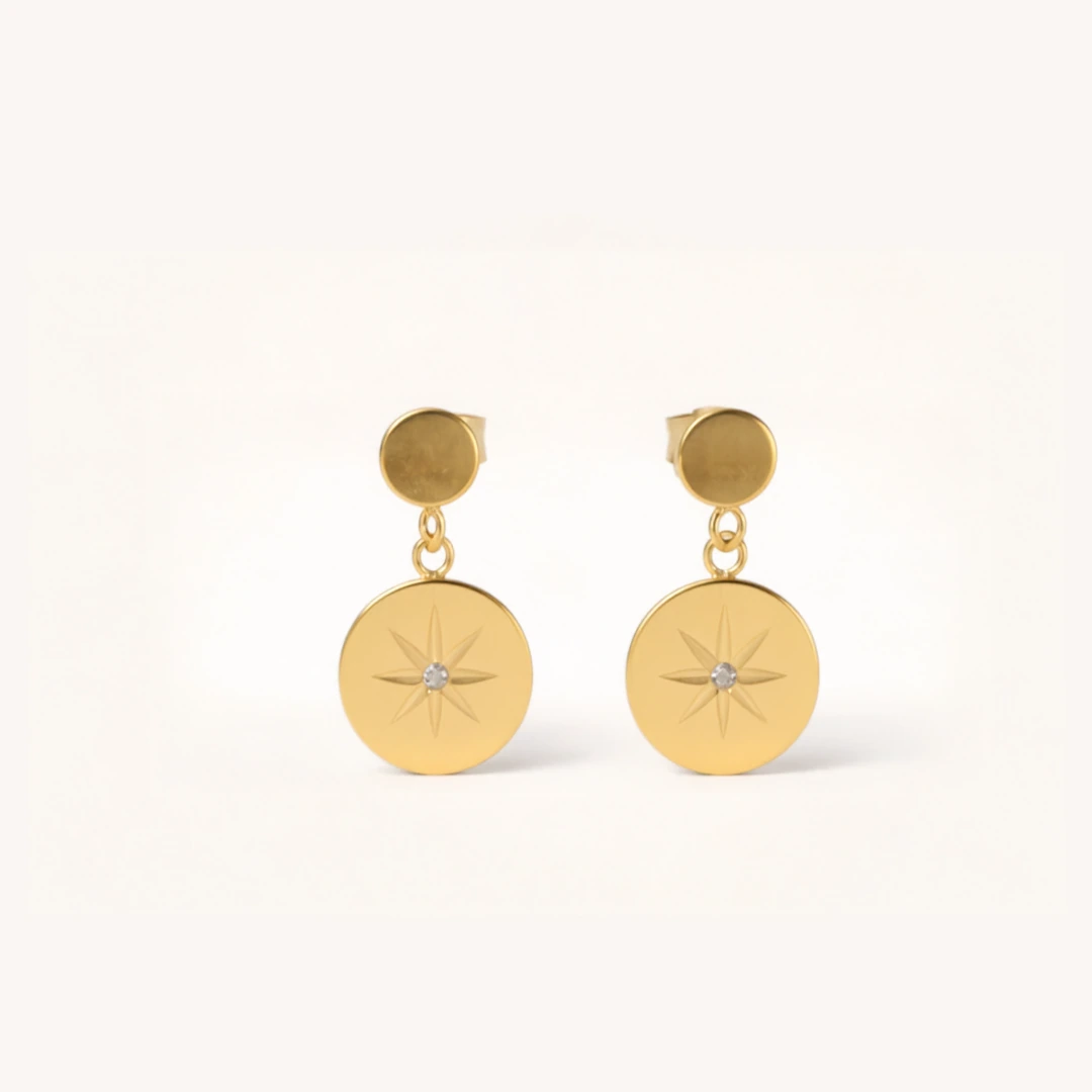 Celestial Star Disc Drop Stud Earrings