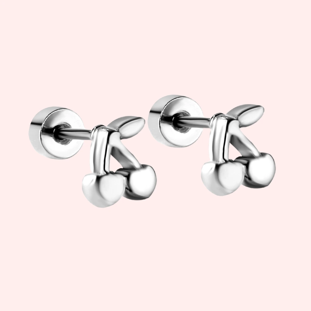 Cherry Hypoallergenic Flat Back Stud Earrings