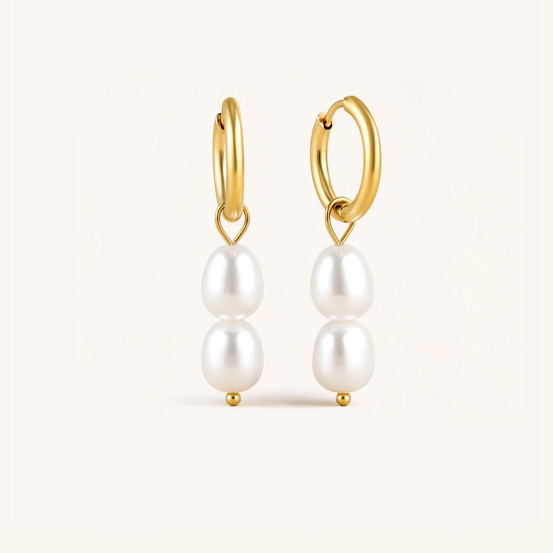 Duo Pearl Drop Hoop Earrings