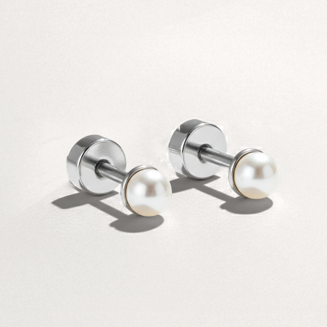 Classic White Pearl Bead Flat Back Earrings