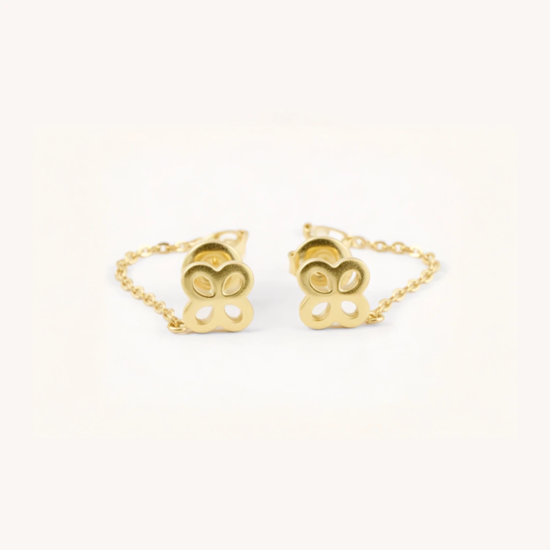 Clover Chain Drop Stud Earrings