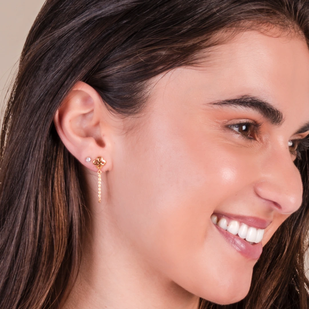 Clover Chain Drop Stud Earrings