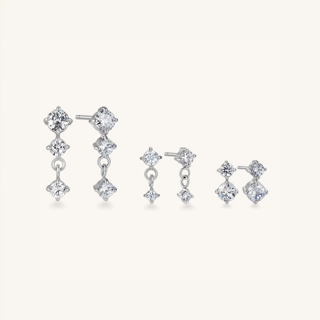 Crystal Cascade Stud Earrings Set of 3