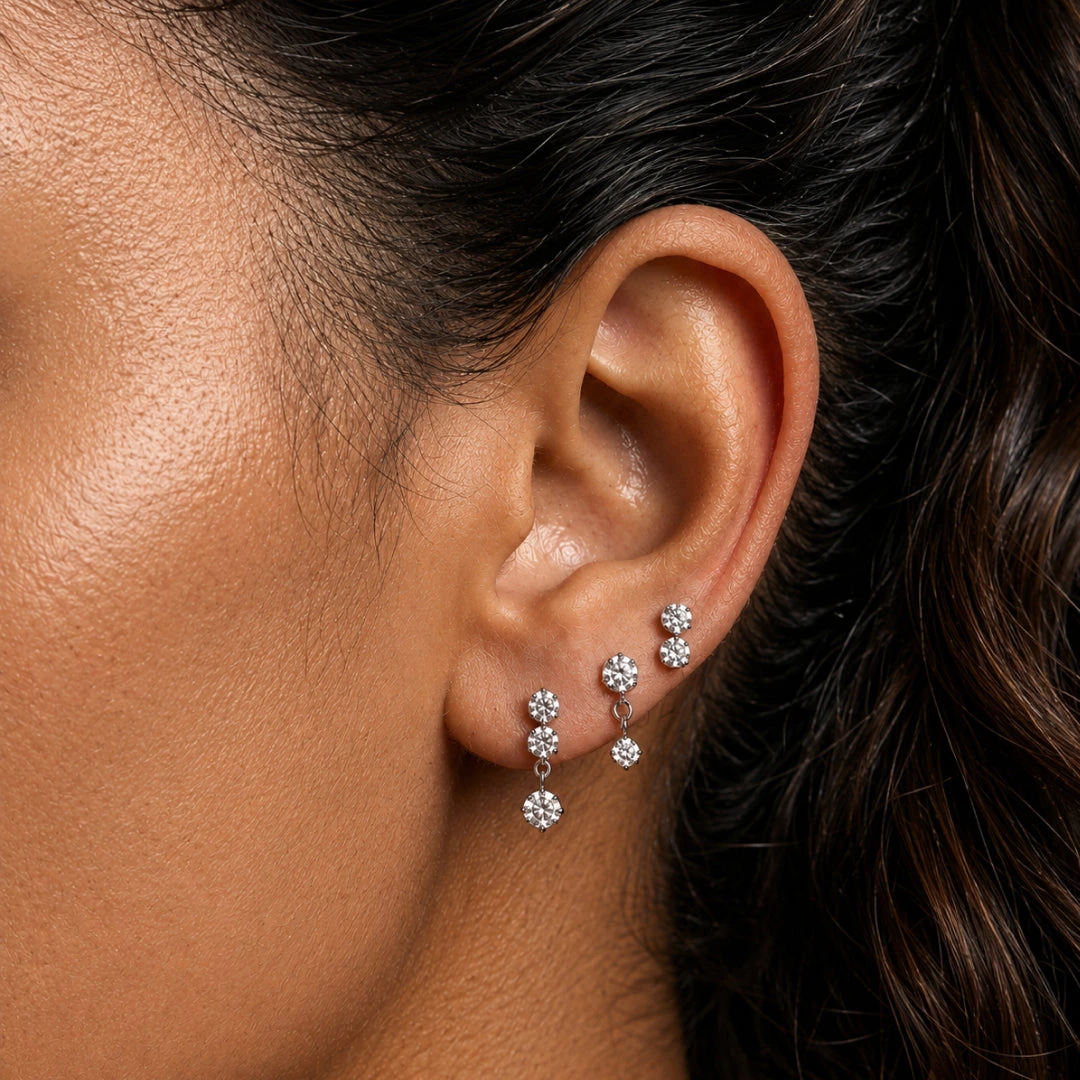 Crystal Cascade Stud Earrings Set of 3
