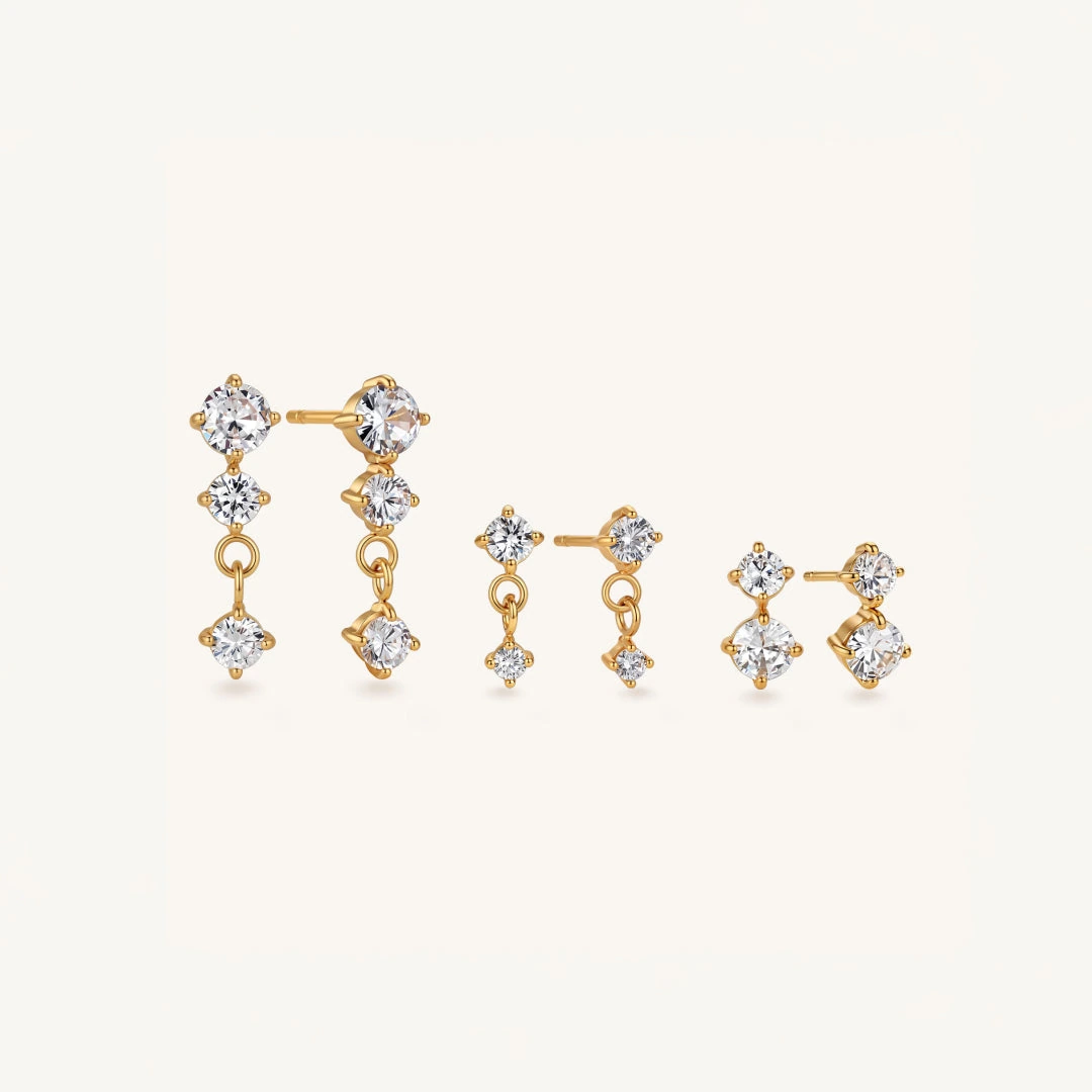 Crystal Cascade Stud Earrings Set of 3