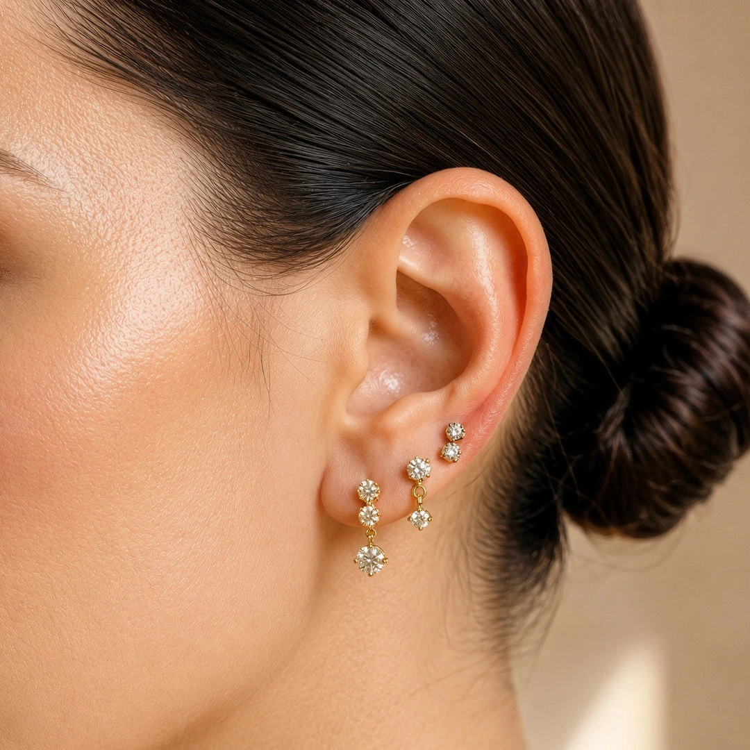 Crystal Cascade Stud Earrings Set of 3