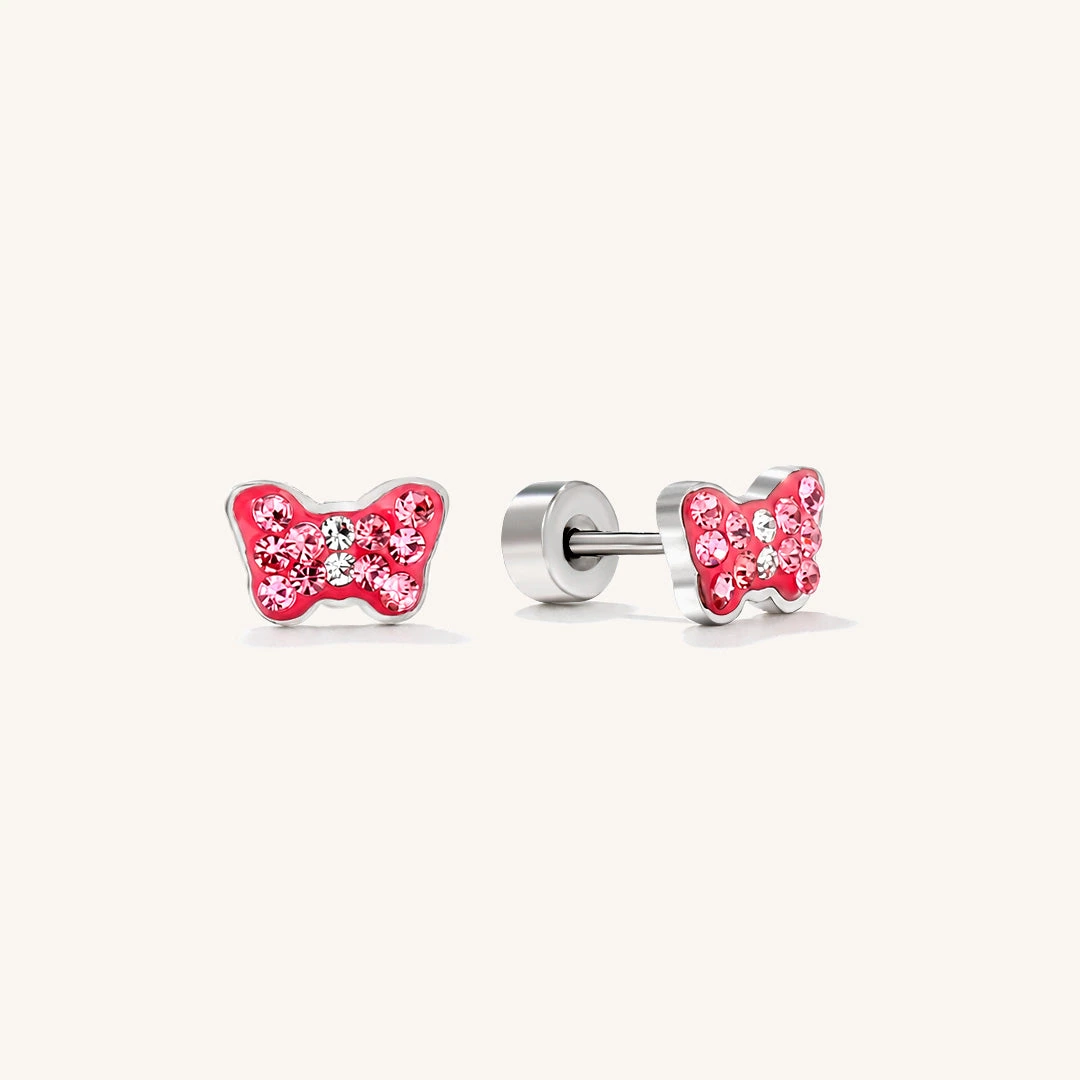 Crystal Pink Butterfly Flat Back Earrings