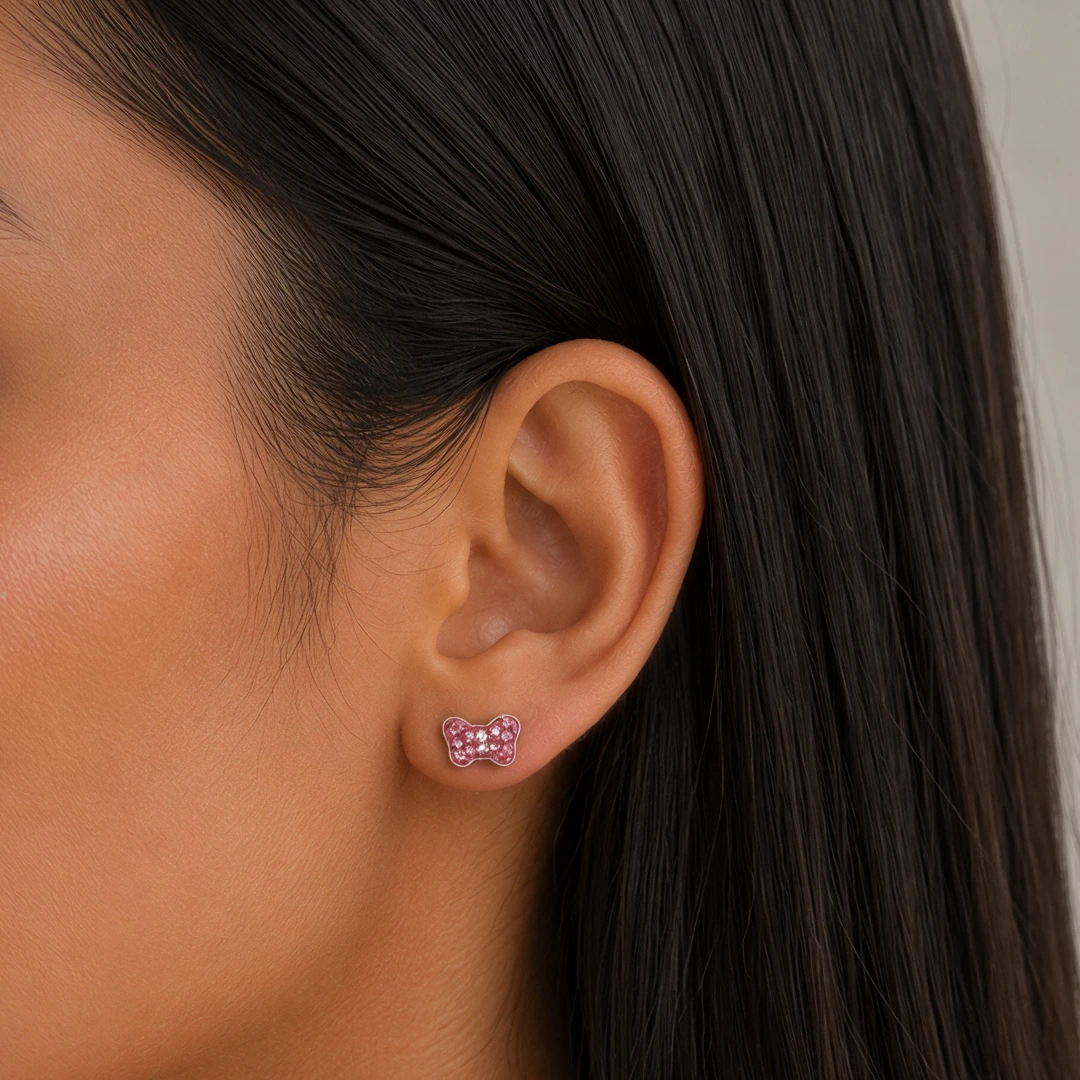 Crystal Pink Butterfly Flat Back Earrings