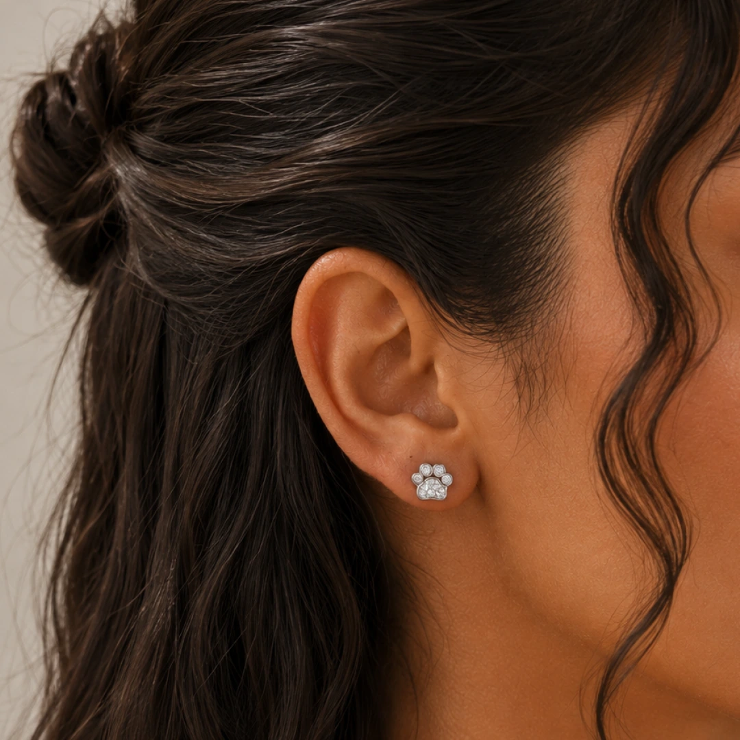 Crystal Paw Flat Back Earrings