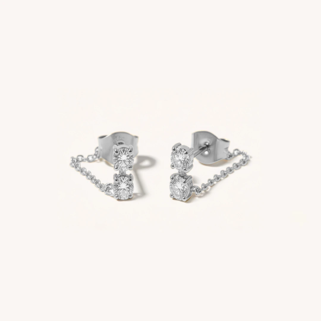 Cubic Zirconia Cluster Chain Drop Earrings