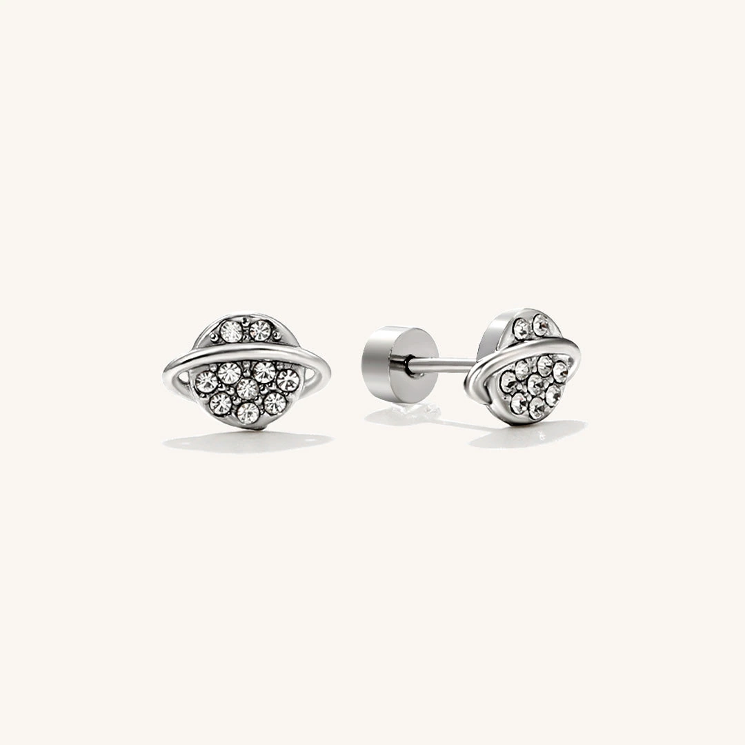 Cubic Zirconia Planet Flat Back Earrings