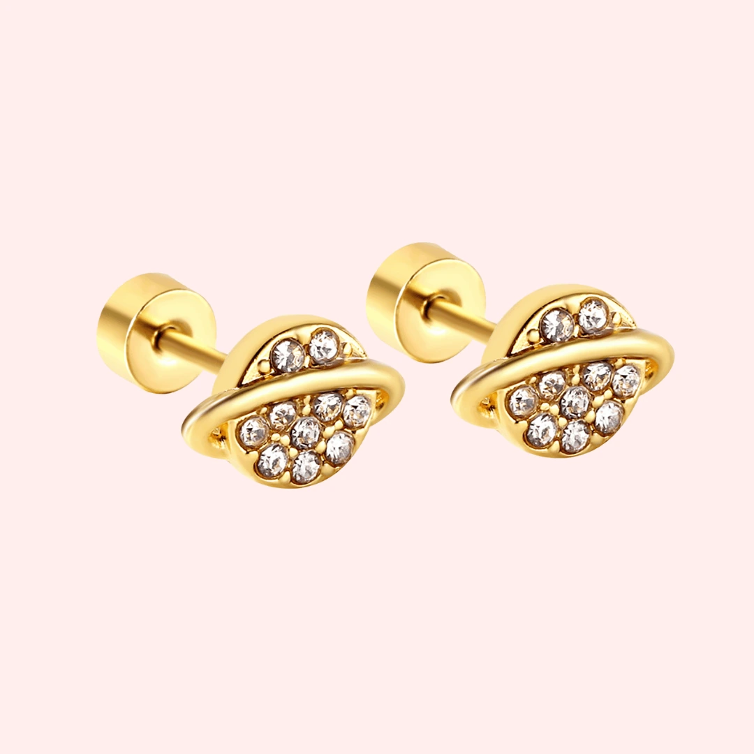 Cubic Zirconia Planet Flat Back Earrings