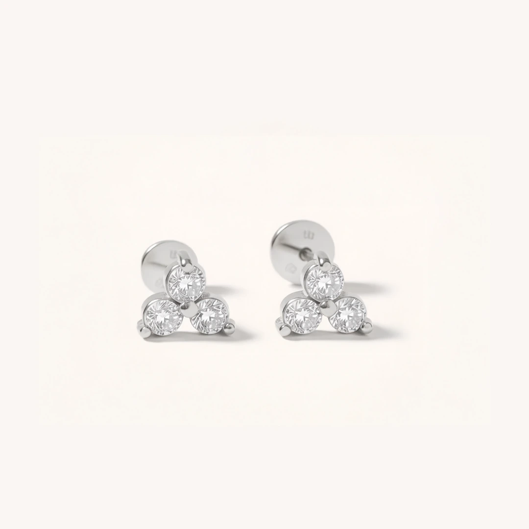Cubic Zirconia Trio Flat Back Earrings