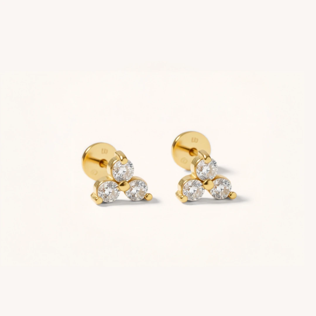 Cubic Zirconia Trio Flat Back Earrings