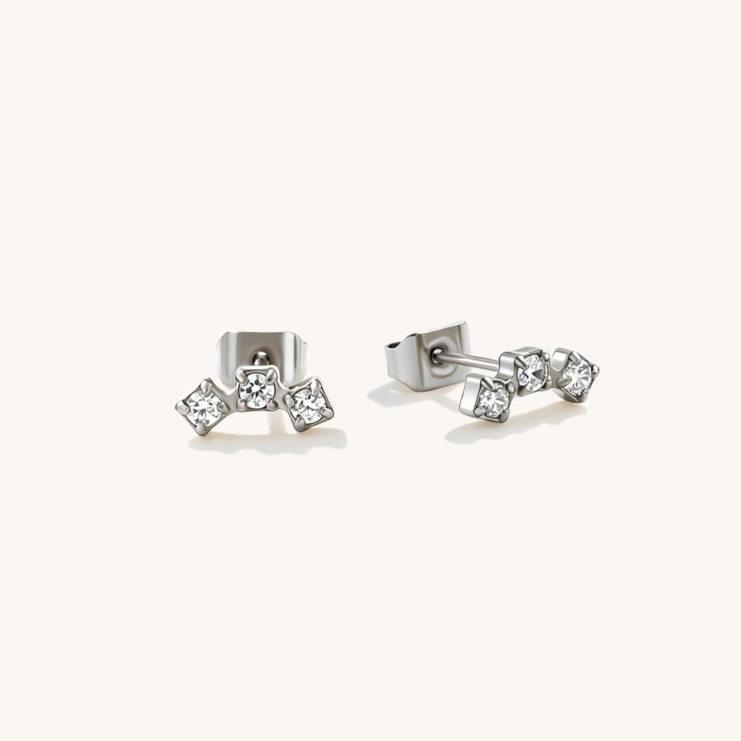 Curved Crystal Trio Stud Earrings