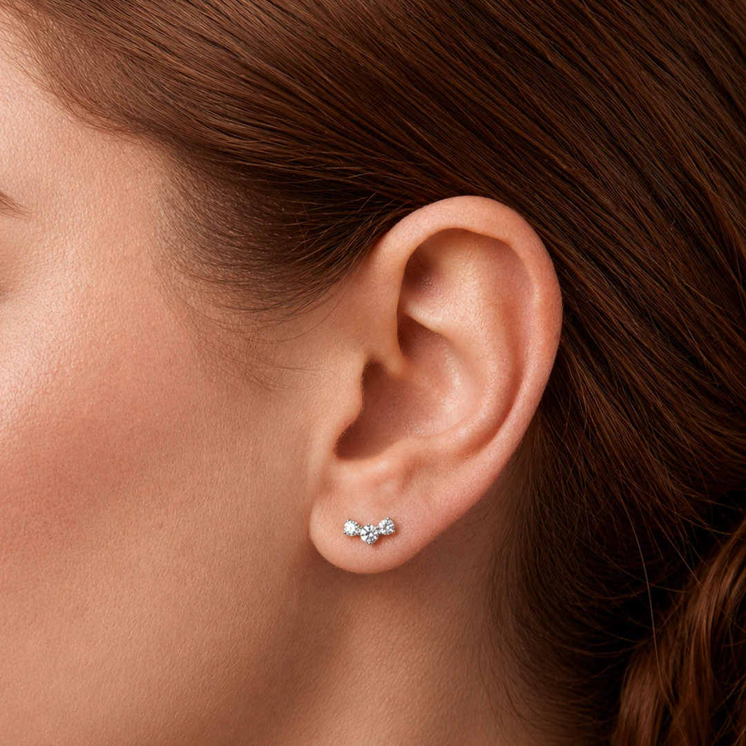 Curved Crystal Trio Stud Earrings