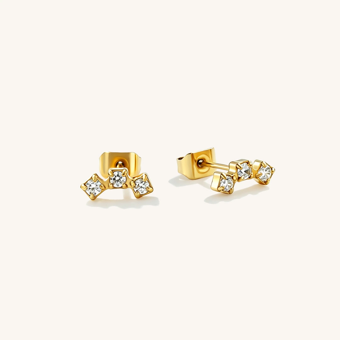 Curved Crystal Trio Stud Earrings