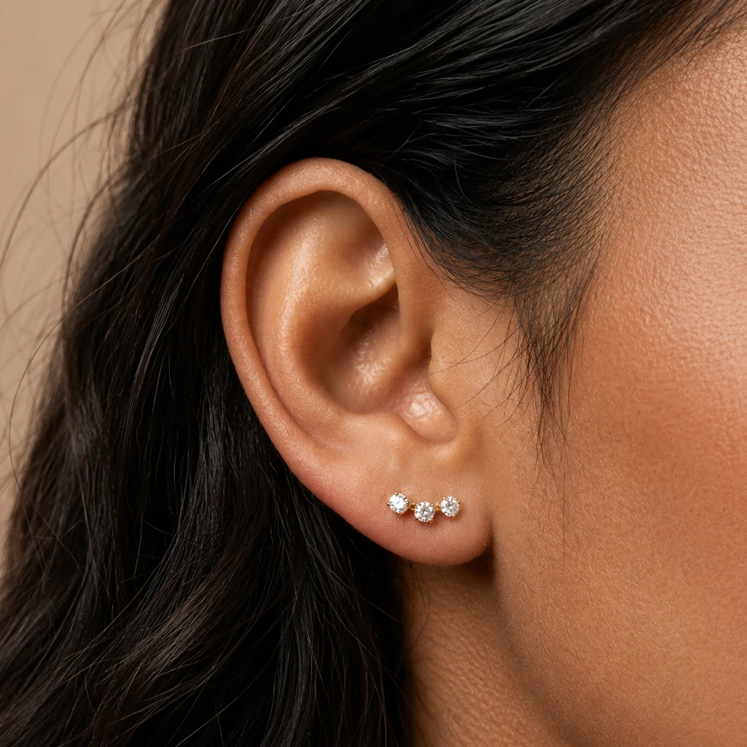 Curved Crystal Trio Stud Earrings