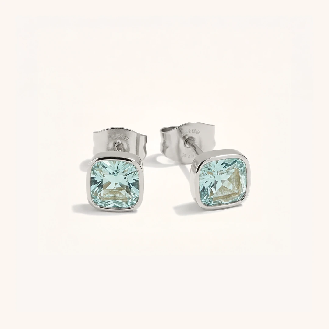 Cushion Birthstone Stud Earrings