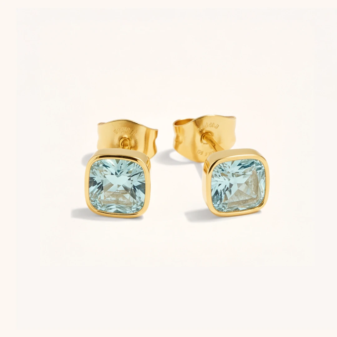 Cushion Birthstone Stud Earrings
