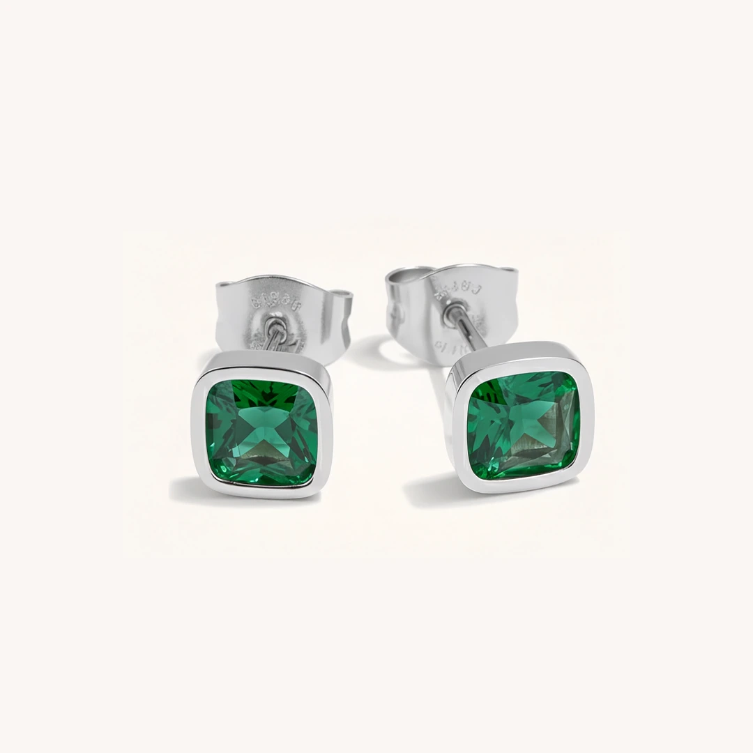 Cushion Birthstone Stud Earrings