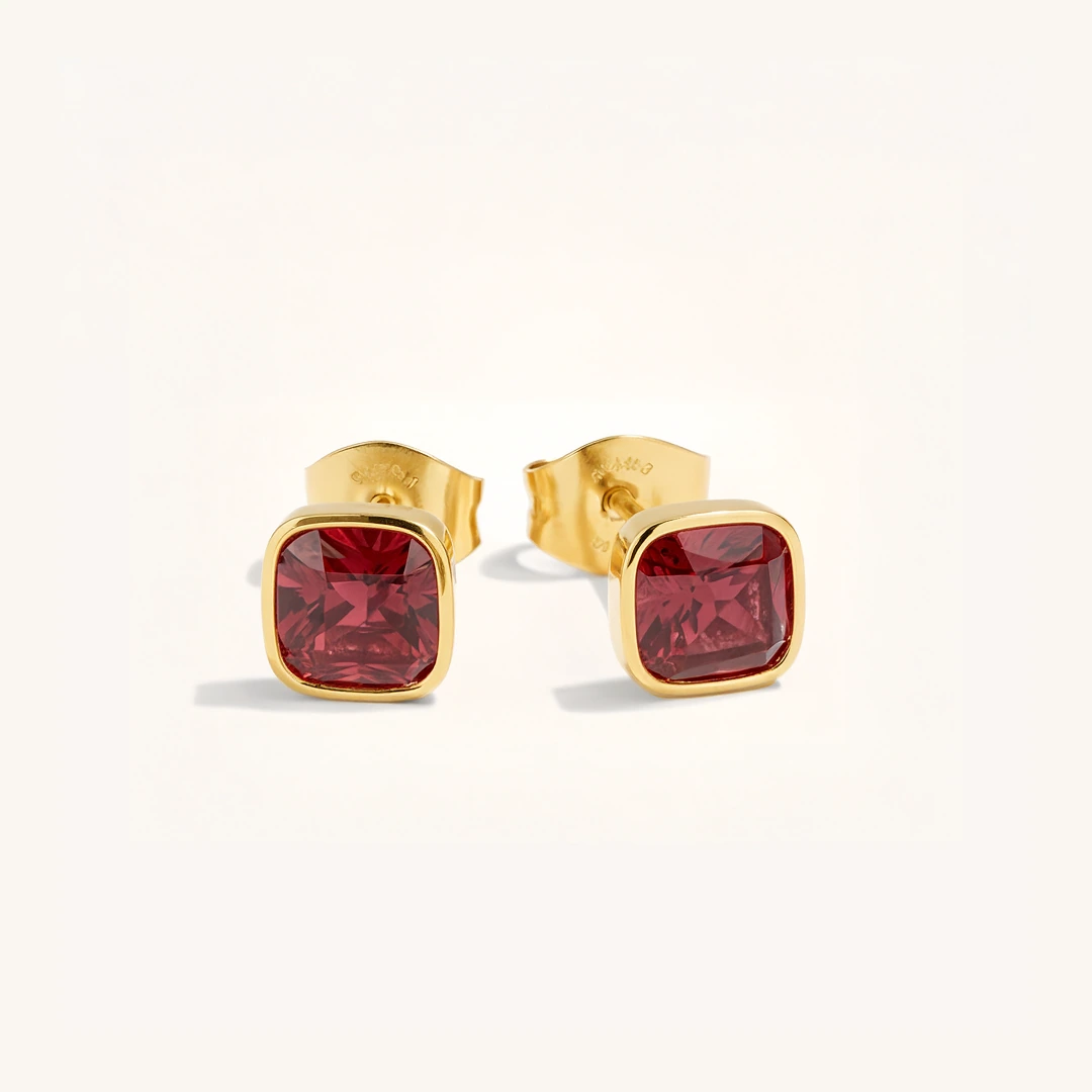 Cushion Birthstone Stud Earrings