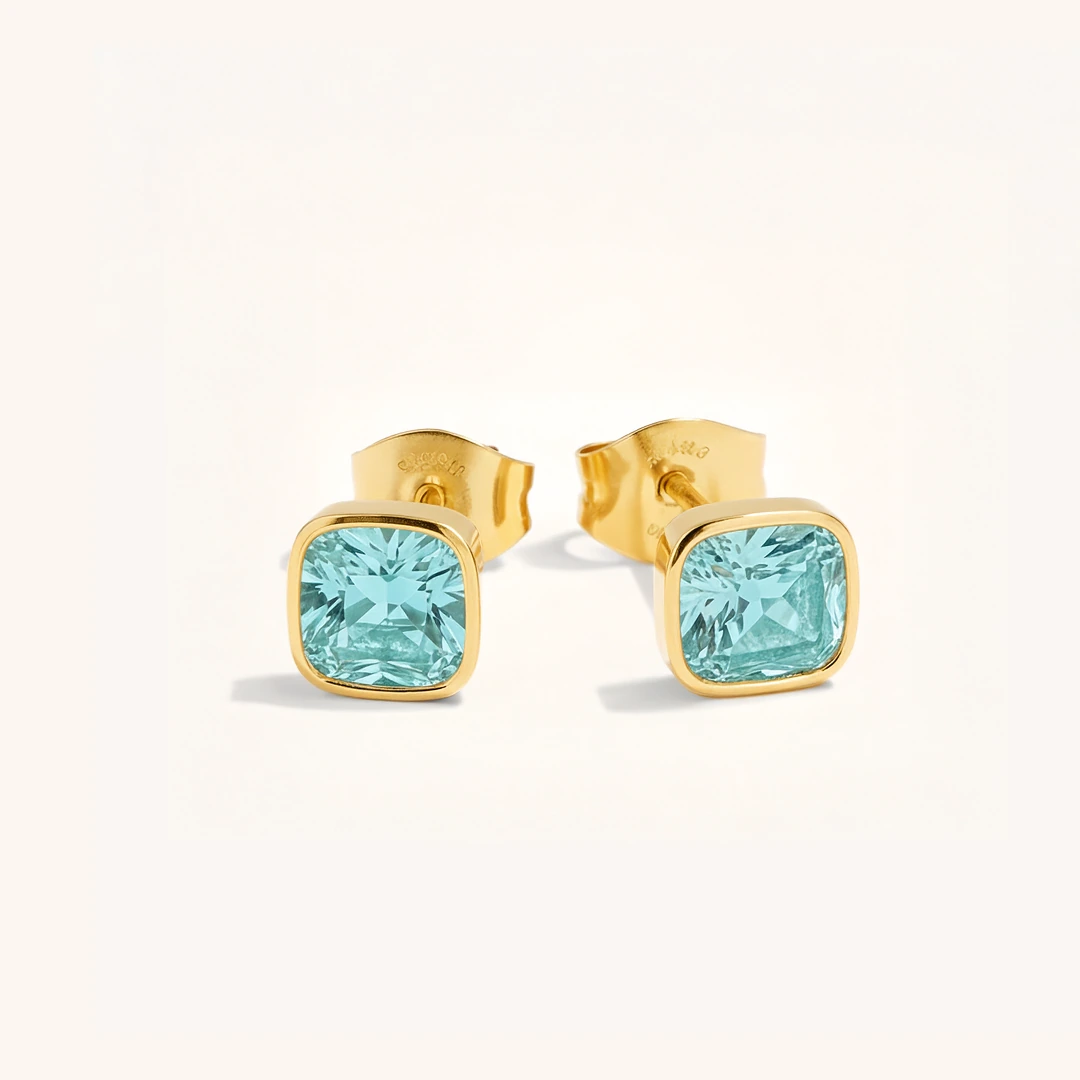 Cushion Birthstone Stud Earrings