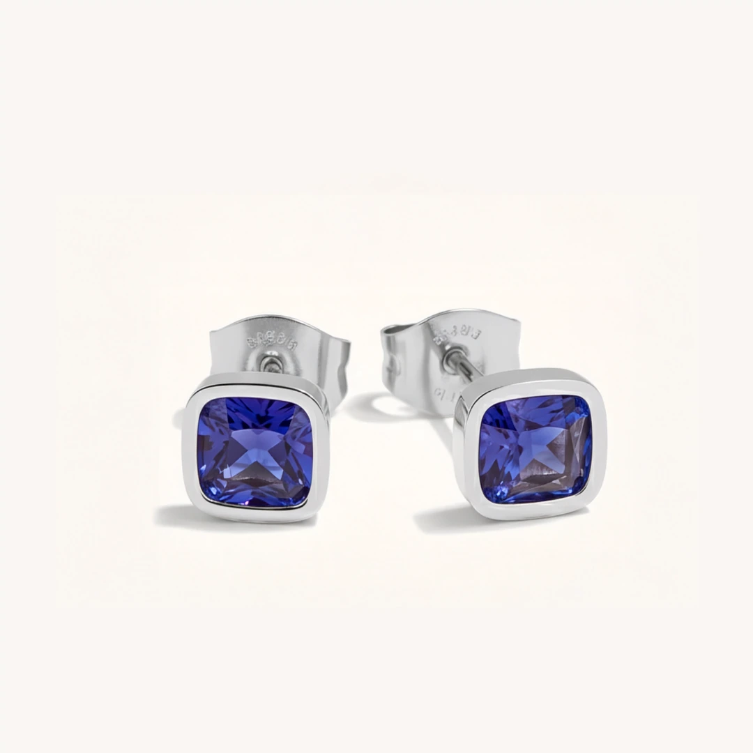Cushion Birthstone Stud Earrings