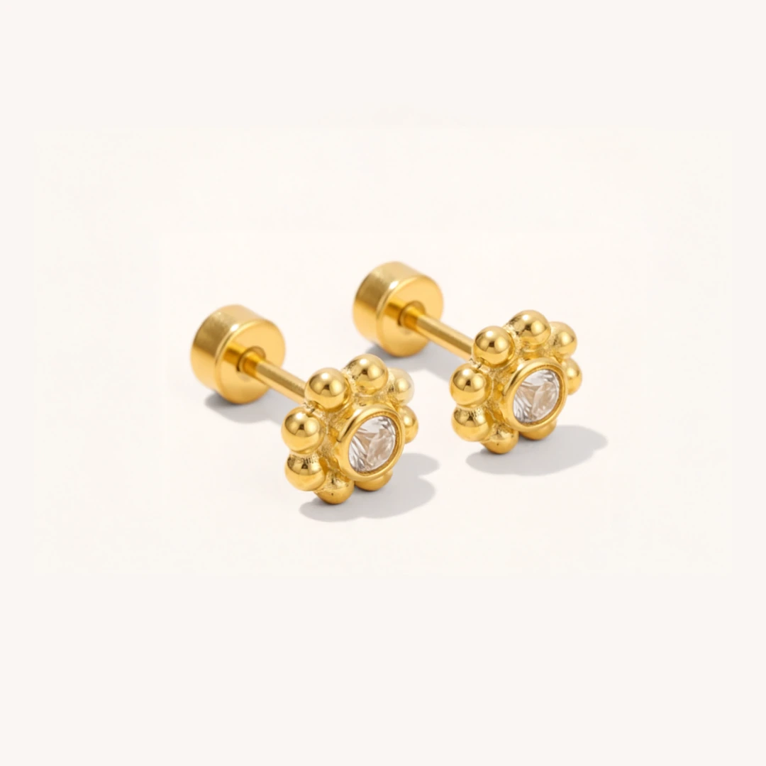 Cubic Zirconia Dainty Flower Flatback Earrings