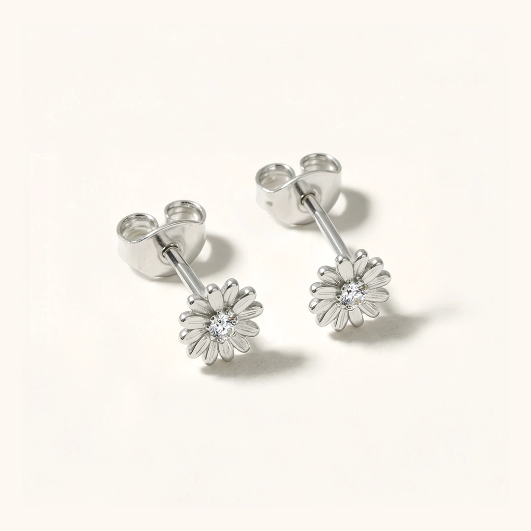 Dainty Daisy Cubic Zirconia Stud Earrings