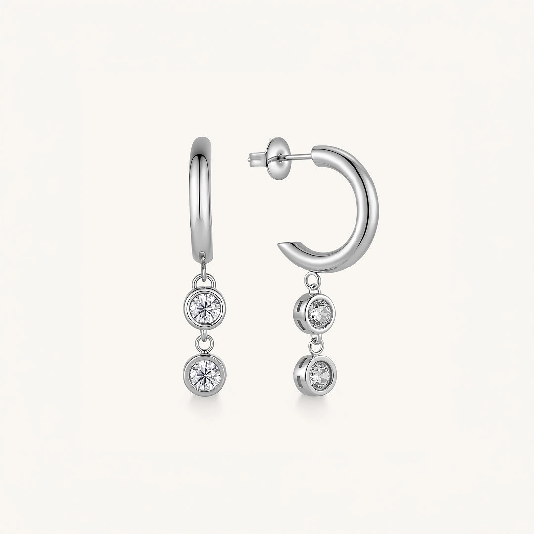 Double Bezel Drop Earrings