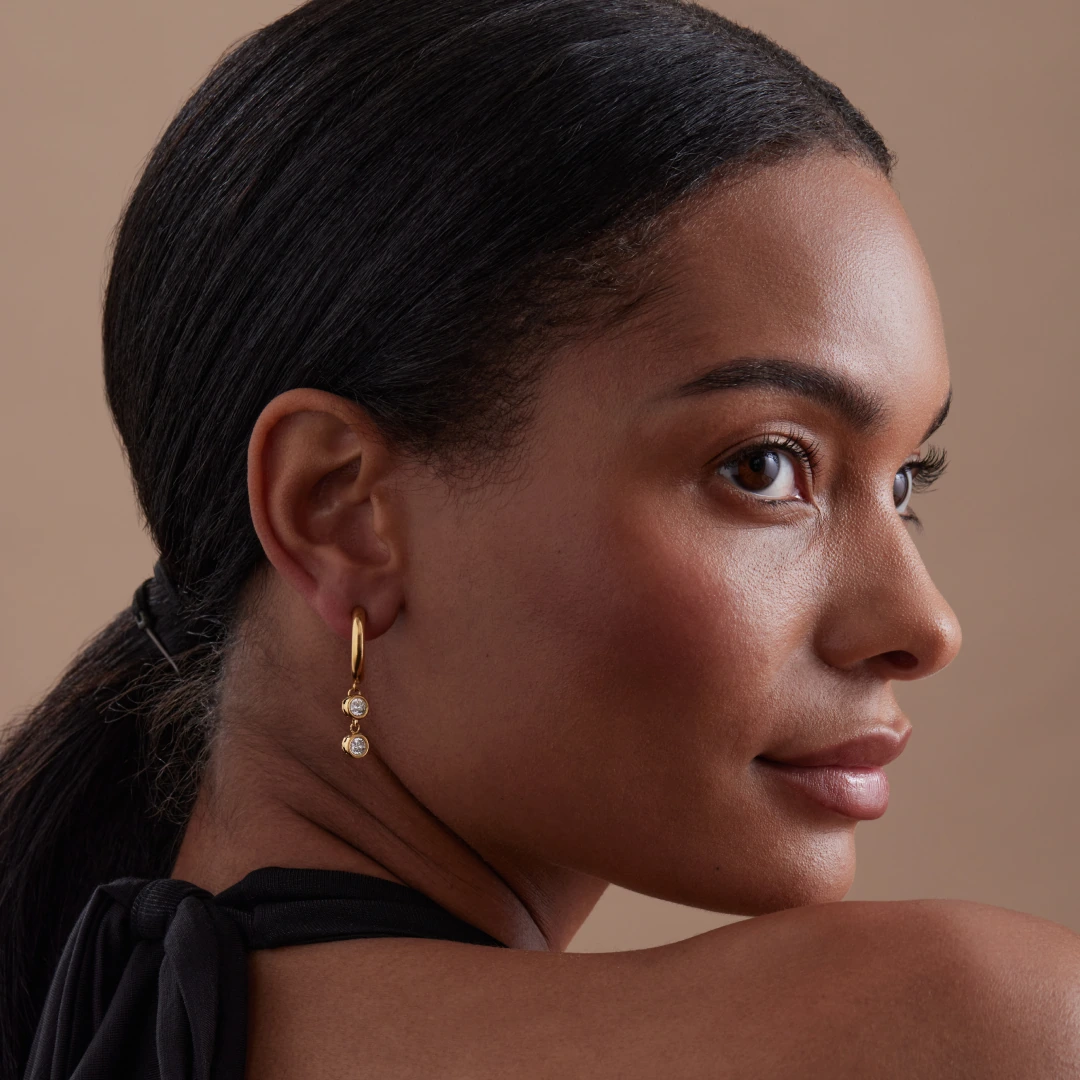 Double Bezel Drop Earrings