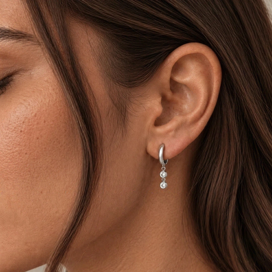 Double Bezel Drop Earrings