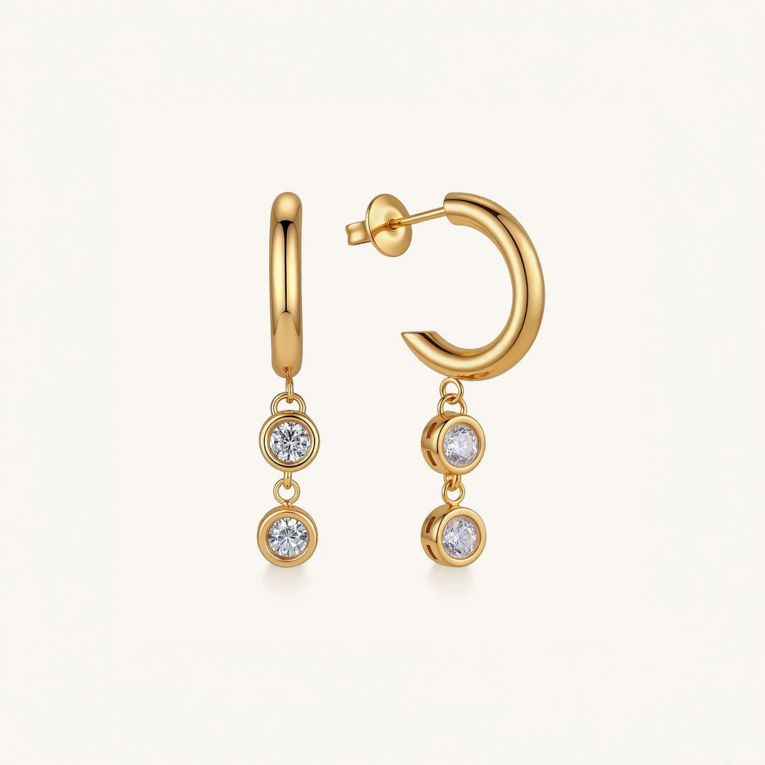Double Bezel Drop Earrings