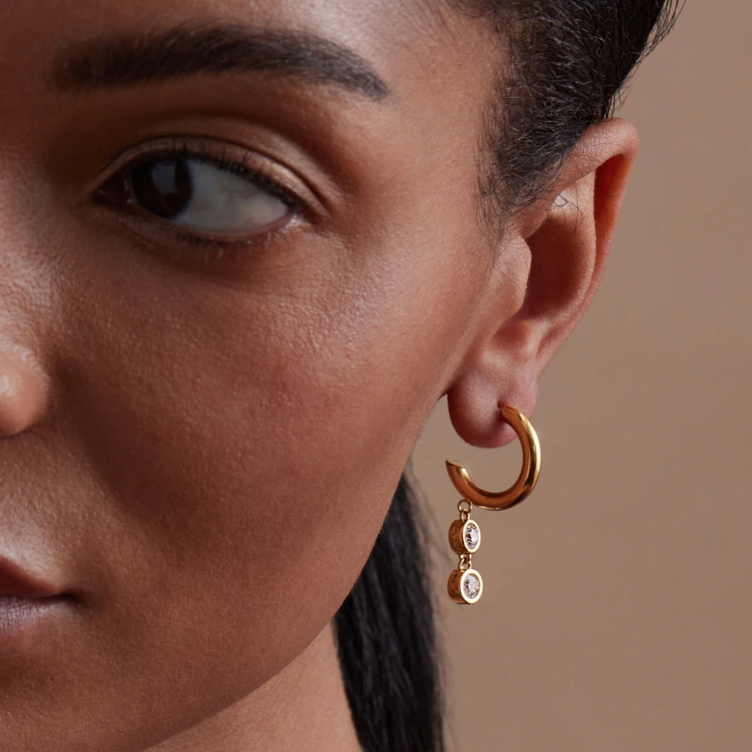 Double Bezel Drop Earrings
