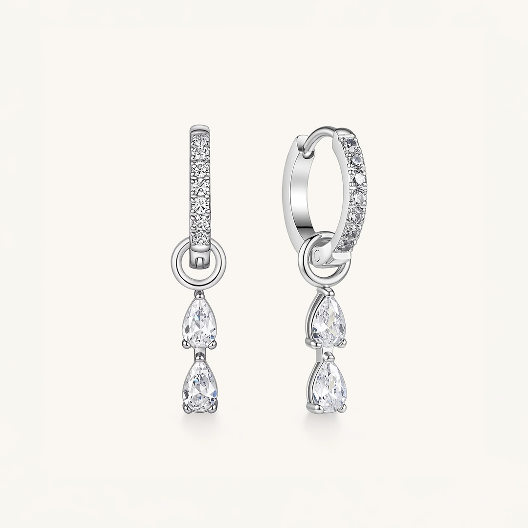 Double Pear Pave Hoop Earrings
