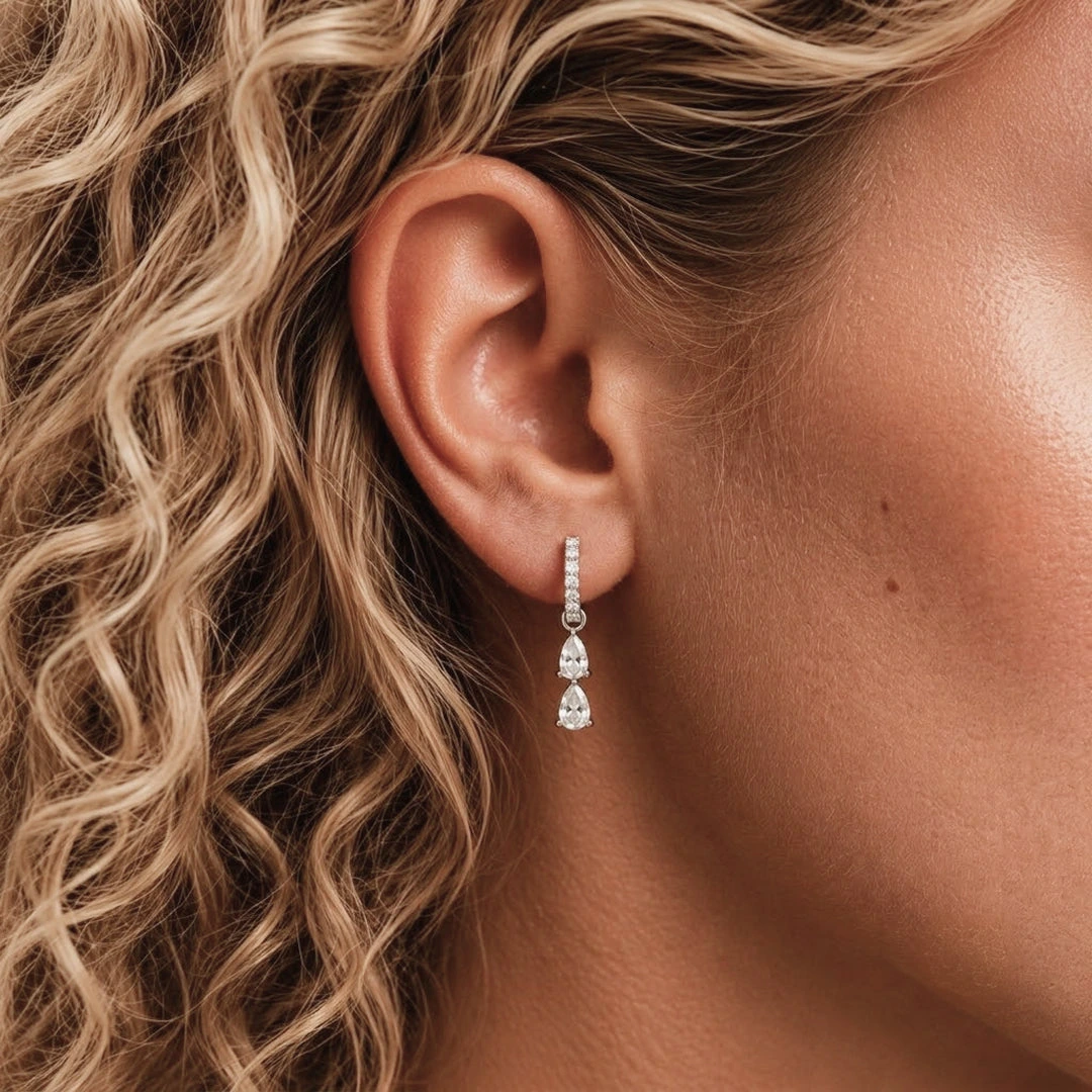 Double Pear Pave Hoop Earrings
