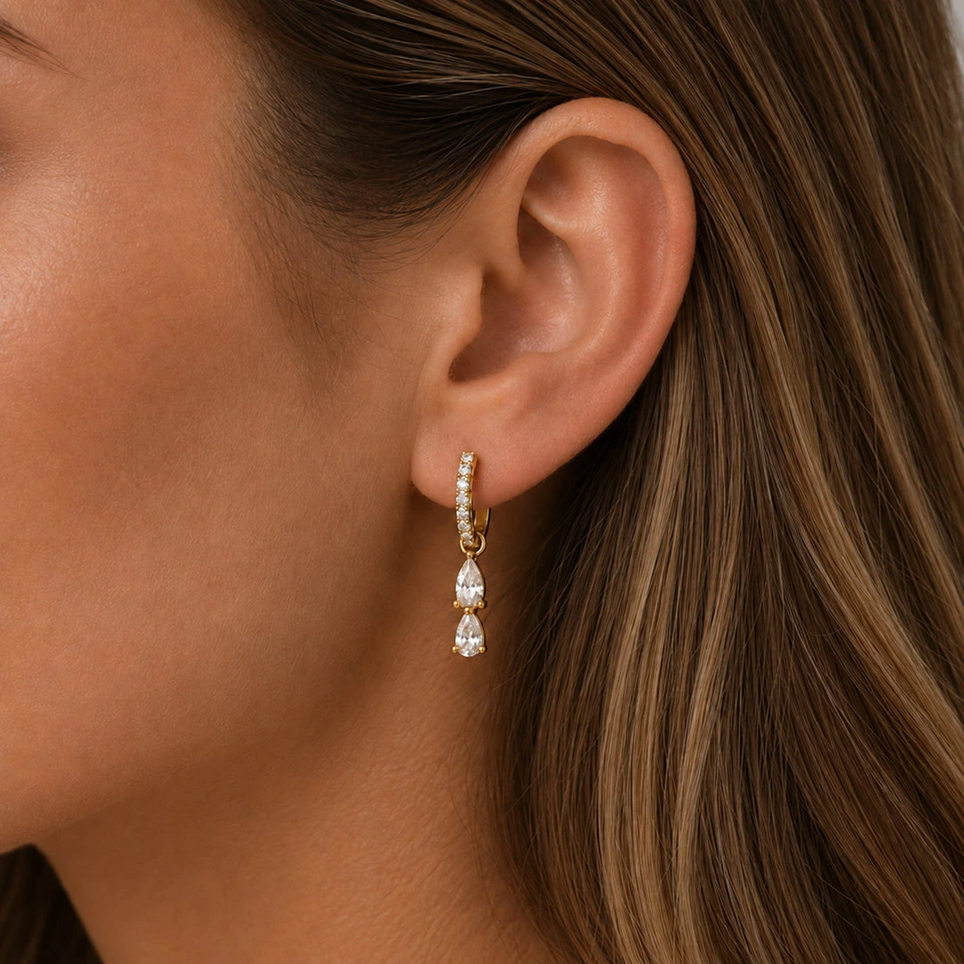 Double Pear Pave Hoop Earrings