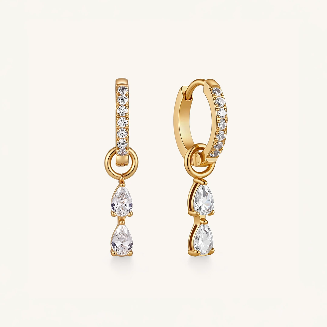 Double Pear Pave Hoop Earrings