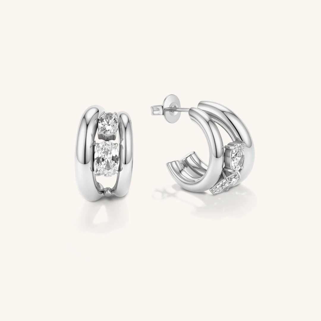 Floating Solitaire Double Hoop Earrings