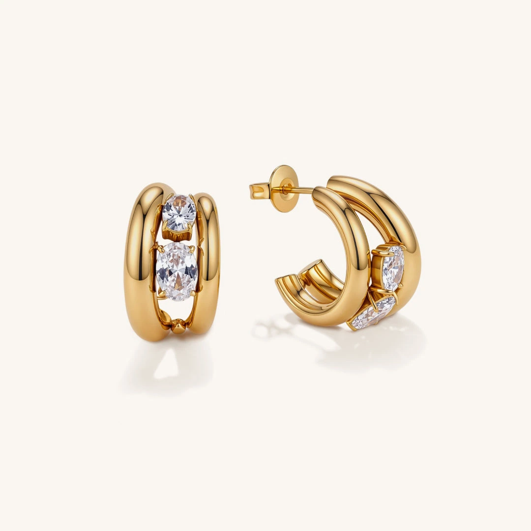 Floating Solitaire Double Hoop Earrings