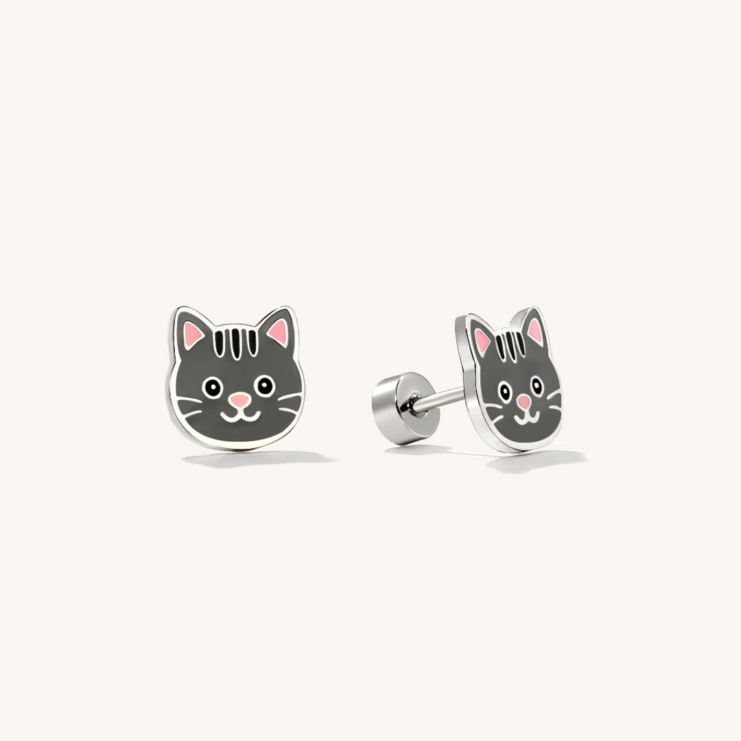 Grey Kitten Flat Back Earirngs