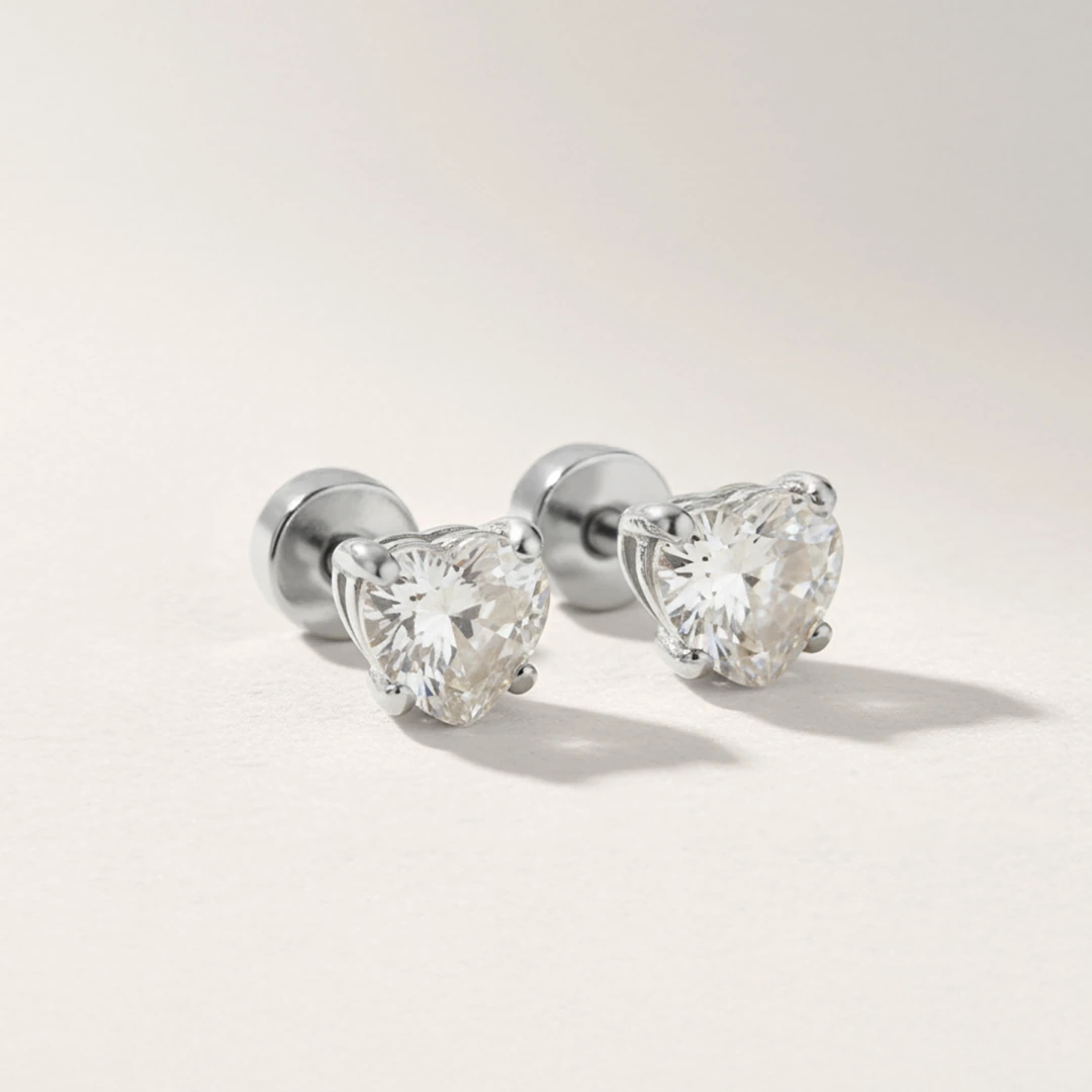Love Heart Cubic Zirconia Flat Back Earrings