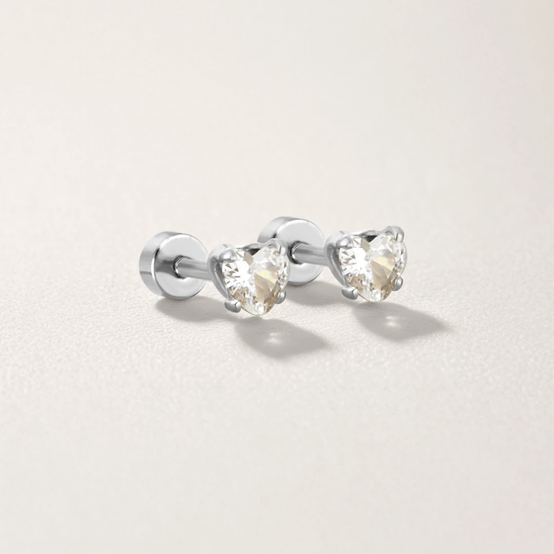 Love Heart Cubic Zirconia Flat Back Earrings